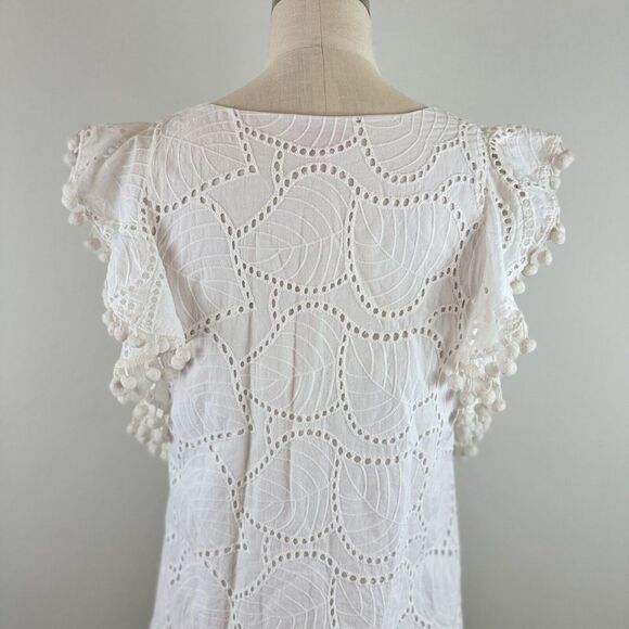 Lilly Pulitzer Women  Astara Palm Tree Eyelet Ruffle Sleeve Top White Sz XS - Picture 5 of 9